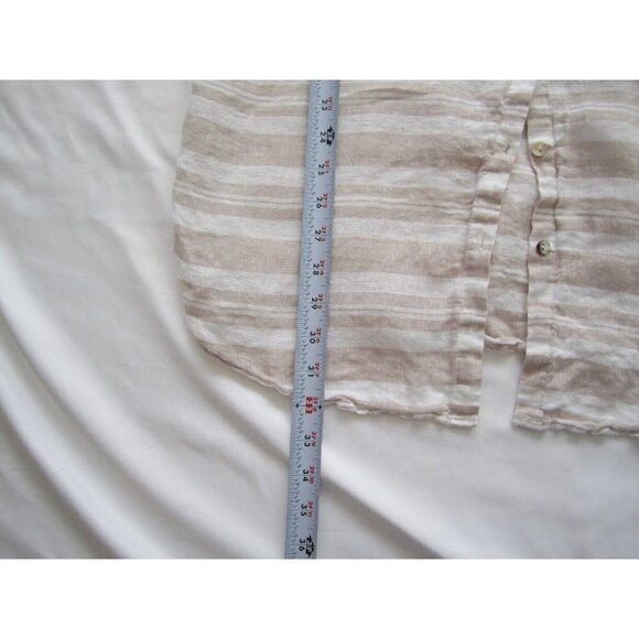 Women Cynthia Rowley 100% Linen Stripe Roll Up Sleeve Button Blouse Sz M (WB169) - Picture 4 of 9